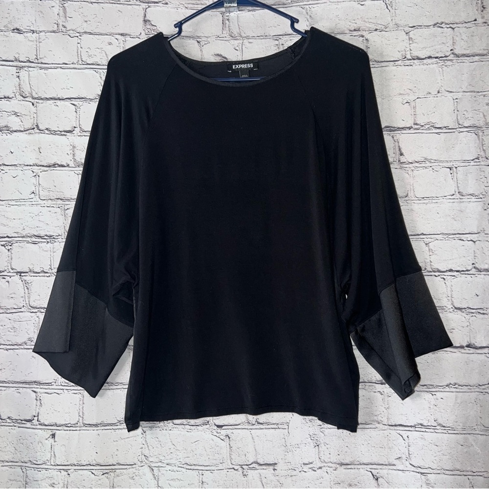 Express Black 3/4 Sleeve Blouse with Satin Detail‎ Gothic Romance Size Medium
